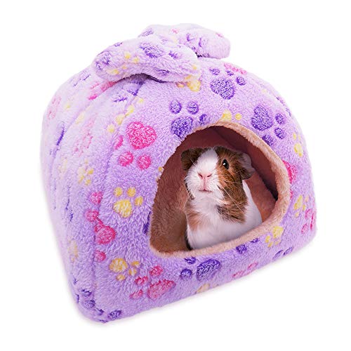 HOMEYA Small Animal Pet Bed, Sleeping House Habitat Nest for Guinea Pig Hamster Hedgehog Rat Chinchilla Hideout Bedding Snuggle Sack Cuddle Cup Cage Accessories with Washable Mat- XL(Purple) - color: Purple
