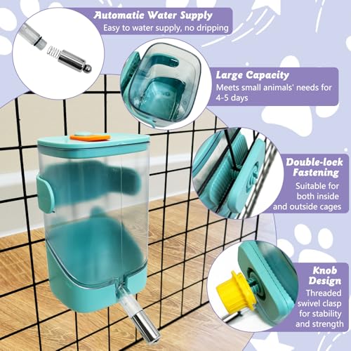 24oz Automatic Rabbit Water Dispenser for Cage Hanging Guinea Pig Water Bottle No Drip Bunny Water Feeder for Ferret Rat Hamster Chinchilla and Other Small Animals (Green) - color: Green, size: Small