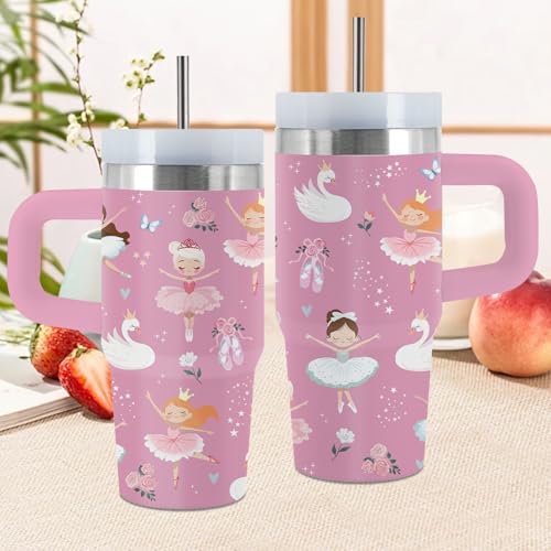 Dance 14 oz Water Bottle, with Handle Straw, Insulated Coffee Cup | 14oz Stainless Steel Travel Sports Tumbler, Reusable Leak proof Vacuum Mug, Christmas Birthday Dancers Gift for Daughter - color: Dance
