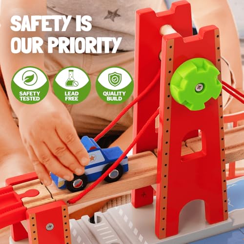 Giant bean 117 Pcs Busy Port City Wooden Train Set for Kids | Expandable & Changeable Wooden Train Track Set Toy, for Boys & Girls Ages 3-14 - color: 117pcs City Train Set