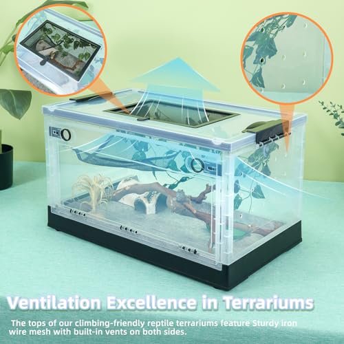 16" Foldable Mesh Reptile Terrarium for Bearded Dragon & Gecko Black | High-temp resistant mesh; foldable design for portability. Clear panels allow 360° views. Fits lizards, geckos & iguanas - color: Black, size: Small (16"x11.4"x9.3")