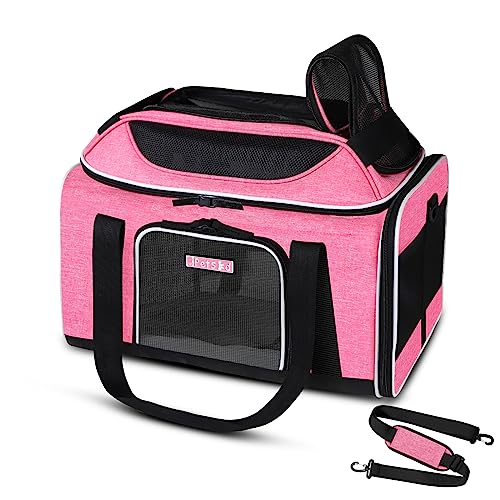 Top-Expandable Small Pet Carrier 17"x11"x9.5" Airline Approved | for Alaska Airlines, Lockable Safety Zippers and Anti-Scratch Mesh, Soft-Sided, Pets Under 10 Lbs, Pink - color: Pink, size: 17.0"L x 11.0"W x 9.5"H