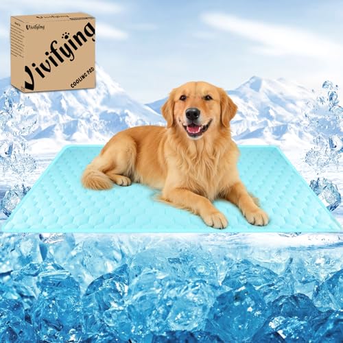 Vivifying Cooling Mat for Dogs, 60 x 40 Inch Reversible Ice Silk Pet Cooling Blanket with Waterproof Layer for Large Dogs, Soft and Breathable Summer Pet Pad for Couch, Bed, Crate, Floor (Blue) - size: XX-Large