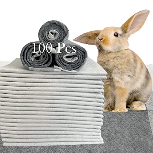 100 Pcs Rabbit Pee Pads,Puppy Potty Training Pad Small Animals Super Absorbent Disposable Cage Liners Bamboo Charcoal Quick-Dry Mats for Rabbits Hedgehogs Chinchillas Cats Dogs(13x18In)