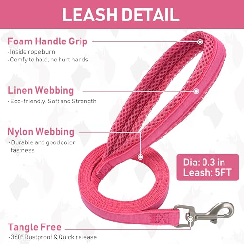 GAMUDA Small Pet Harness Collar and Leash Set, Step in No Chock No Pull Linen Fabric Soft Mesh Dog Vest Harnesses Reflective for Dogs Puppy Cats Kitten Rabbit (Pink, XXS) - color: Pink, size: XXS