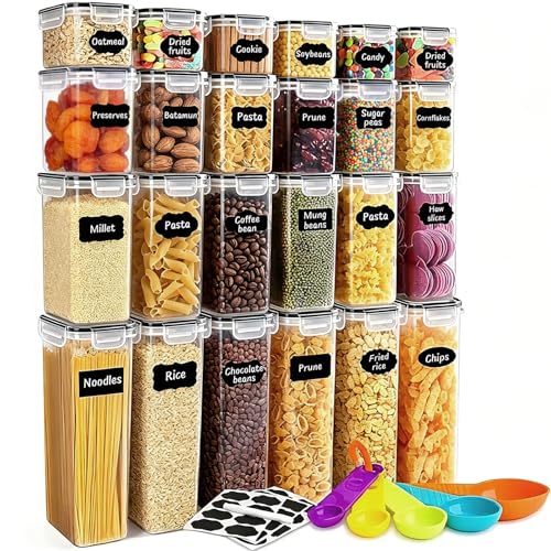 24pcs Airtight Containers, Clear Stackable Dry Food Storage | clear airtight containers with tight lids keep dry food fresh. Safe plastic, stackable for pantry kitchen storage - size: 24 pcs(42L)