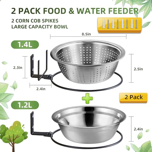 2 Pack 8.5"/1.4L Squirrel & Bird Feeder Combo - 1 Metal Food Bowl with Colander System + 1 Water/Bath/Swim Tray | Tree/Fence Mounted Perfect for Outside | Removable Easy Clean Wildlife Delight - size: 1 Food Stand 1 Water Stand