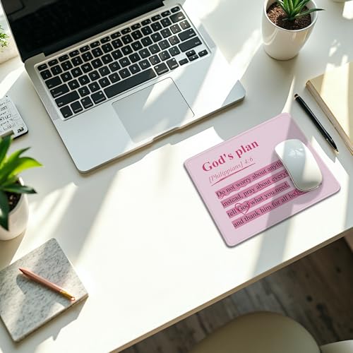 Pink Christian Mouse Pad, Philippians 4:6 God's Plan Bible Verse Mouse Pads Mousepad for Desk Home Office Dorm Computers Laptop, Religious Office Supplies Desk Accessories, 9.5x7.9 Inch - color: 20Child
