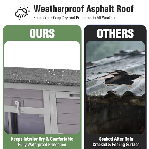 Large Chicken Coop for 4-6 Chickens with Nesting Box, Predator Proof Outdoor Hen House, Reinforced Frame, Waterproof Asphalt Roof, Easy Clean Pull-Out Tray, Ventilated Design
