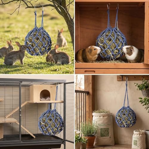 Dark Blue Spherical Rabbit Hay Bag,Durable Polyester Hanging Net Hay Feeder - color: Dark Blue