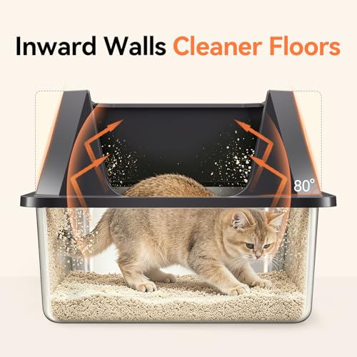 Stainless Steel Litter Box with High Sides, XL | High Sided Cat Litter Pan, Open Top Extra Large Metal Cat Litter Box, Non-Stick, Odor Free, Leakproof, Scoop Included, Gray - color: Grey
