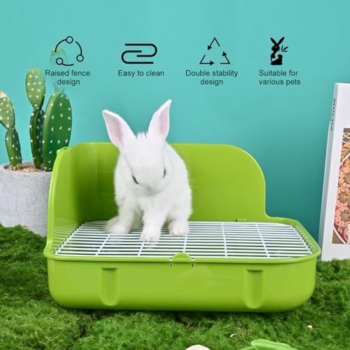 RUBYHOME Rabbit Litter Box Toilet, Plastic Square Cage Box Potty Trainer Corner Litter Bedding Box Pet Pan for Small Animals, Rabbits, Guinea Pigs, Chinchilla, Ferret, Galesaur, 11.4 Inches (Green) - color: Green