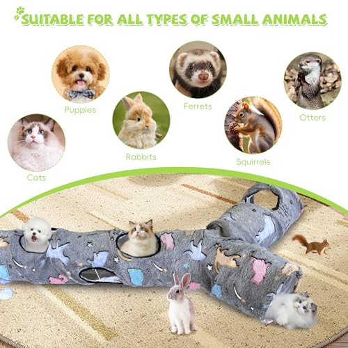 Cat Tunnels for Indoor Cats, Self-Luminous Cat Tunnel with Plush Ball, 3 Way Kitten Tunnel Collapsible, Cat Play Tunnel with Interactive Peephole for Large Cat, Puppy, Kitten - color: 59"-Self-Luminous