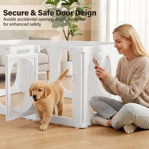 Clear PET Dog Playpen Indoor, 8-Panel Heavy-Duty Transparent Puppy Playpen, Modular Pet Fence Enclosure for Small Medium Dogs, Easy to Assemble (White, 24 Inch H, 8 Panels) - color: White
