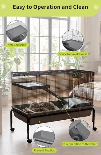 Garvee Small Animal Cage, 40 ''L Animal Cage for Bunny Hutch with Detachable Stand,Ramp, Extra Platform RemovableTray for Chinchilla, Rabbit, Guinea Pigs, Hedgehog, Gerbil | Detachable Stand,Ramp, Extra Platform Removable Tray for Chinchilla, Rabbit, Guin