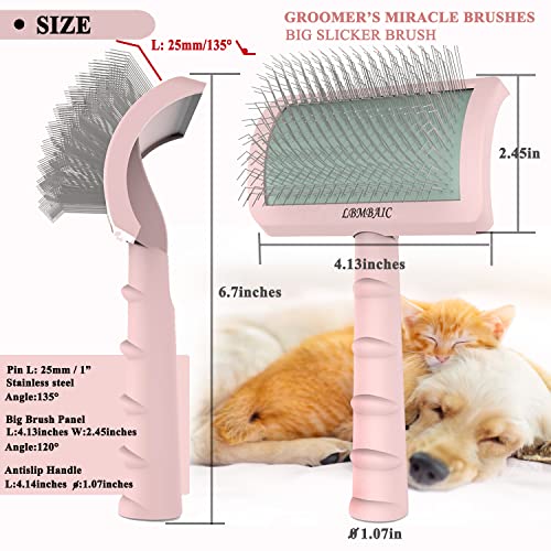 Dog Slicker Brush for Poodles Doodles Fluffy Deshedding Loose Hair. | Super Dense Soft Slicker Brush for Dogs,Grooming Brush for Matted Long Thick Curly Fur,Fluff Shedding Tangles Knots.25mm. - color: pink