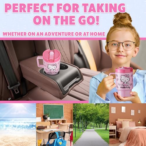 Get Trend Hello Kitty Sanrio Kids Water Bottle with Straw 16.9 oz BPA Free Leakproof Plastic Cup with Lid Handle Kawaii Tumbler Gifts for Kids (Pink Hello Kitty) - color: Pink Hello Kitty
