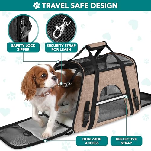 PetAmi Airline Approved Pet Carrier Cats & Small Dogs, Large Heather Taupe | Soft Sided TSA Travel Bag, Sherpa Bed, Breathable Mesh Ventilation, Collapsible Bowl, Fits Under Seat, Up to 18 lbs - color: Heather Taupe, size: Large - 19.5"L x 10.2"W x 12"H