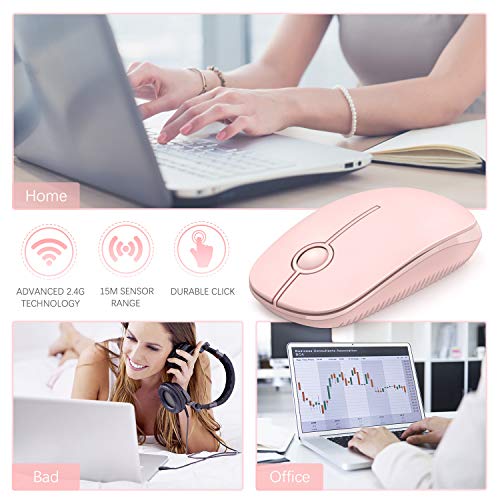 VssoPlor Wireless Mouse, 2.4G Slim Computer Laptop Mouse, Pure Pink | Portable Mouse, Plug & Play USB Nano Receiver, Quiet Silent Optical Mice for Notebook, PC, Laptop, Computer, Windows, Mac - color: Pink