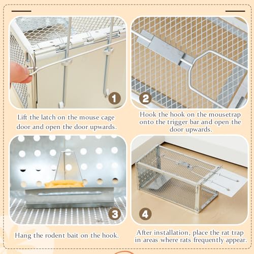 2 Pack Humane Rat Trap Cage, Live Chipmunk Rodent Cage Indoor Outdoor | Humane Rat Trap Cage Reusable Metal Mouse Trap for Rats, Mice