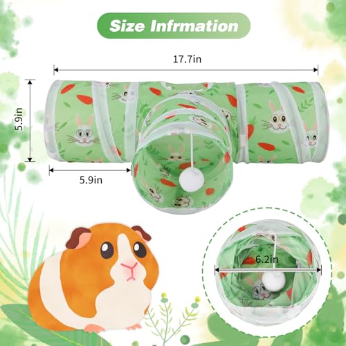 Rypet Guinea Pig Tunnel Hideout 3-Way Collapsible Small Pet Tubes, Green | 3 Way Design for Exploration, Collapsible for Easy Storage, Built-in Play Ball, Hiding & Resting for Hamsters Ferrets - color: Green