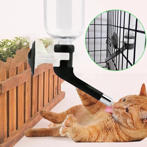 Andiker No-Drip Dog Water Dispenser Bottle-Dog Kennel Cage Water Dispenser Water Drinker Kettle for Pets can be Raised and Lowered Drinking Water Feeding Cage Water Bottle for Dogs (Black) - color: Black