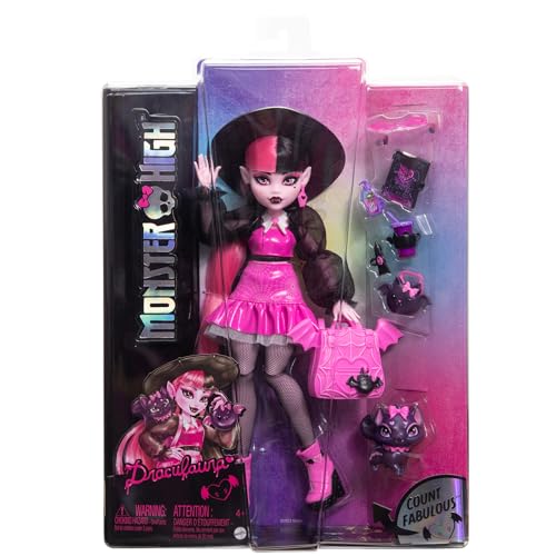 Monster High Draculaura Doll with Pet Bat-Cat Count Fabulous and Accessories Like Backpack, Spell Book, Bento Box and More - style: Draculaura