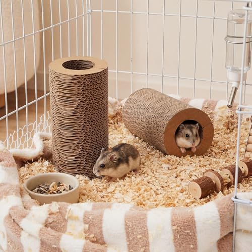 Dansydaisy 2 Pack Hamster Tunnel Tube Toy - 7.5" Natural Corrugated Cardboard Chew Toy & Hideout - Safe for Syrian Hamsters, Gerbils, Rats, Mice, Parrots, and Other Small Pets