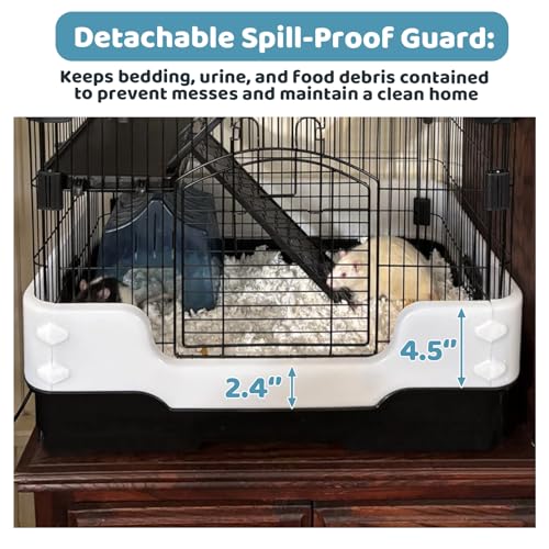 Homey Pet Rat Cage, Small Animal Cage for Ferret, Chinchilla, Guinea Pig | Portable, Lockable Wheels, Splash Guard, Easy-Clean Pull-Out Grid Tray, Non-Slip Ramp, Safe Lock, Chew-Proof, Black 2-Tier - size: 25.0"L x 16.5"W x 21.0"H