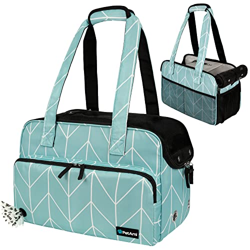 PetAmi Small Dog Purse Carrier, Soft-Sided Pet Carrier Bag with Pockets, Portable Puppy Cat Travel Handbag Tote, Airline Approved Breathable Mesh, Poop Bag Dispenser, Max 18 lbs, Chevron Teal - color: Chevron Teal