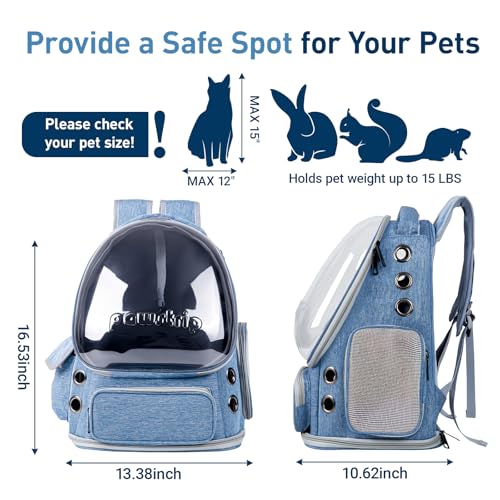 Cat Backpack Carrier Clear Bubble Window for Cats & Small Dogs up to 15 lb | Large Space Breathable Foldable Pet Carrier Airline Approved, Mesh Entry Safety Tether Washable Pad, Travel Hiking Outdoor - color: Blue