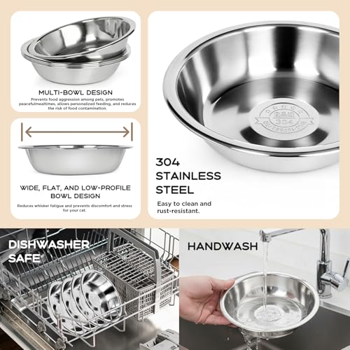 304 Stainless Steel Cat Bowls for Cats & Dogs (4Pack) - Food Grade, Non-Toxic, Rustproof, Dishwasher Safe, Wide Whisker Friendly Cat Food Water Feeding Bowl - color: Stainless Steel-4p