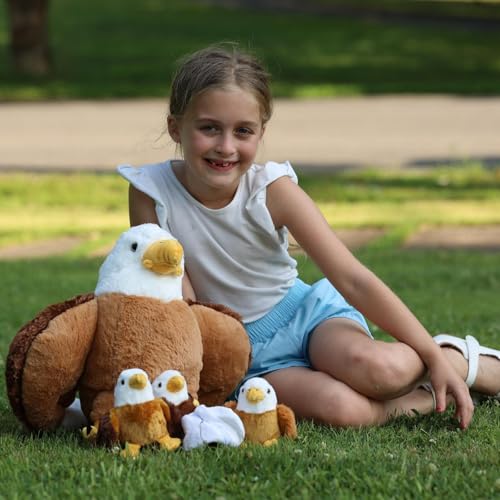 Bald Eagle Stuffed Animal Set with 3 Babies, 2 Eggs, 16 Inch | Mother and Baby Eagle Plushies; Each Egg Holds a Baby; Zipper Belly Storage; Birthday & Christmas Gift for Kids & Bird Lovers - style: Blad Eagle