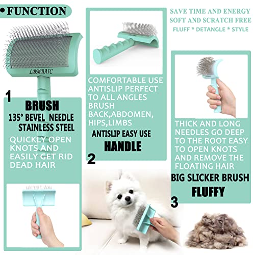 Dog Slicker Bursh for Goldendoodles Toy Poodles Fluff Shedding. | Soft Bristles,Curved Brushes for Dogs Cats,Thick Long Curly Hair Fluffy Matted Hair,Remove Tangles,Mats,Knots,Loose Fur.25mm. - color: green