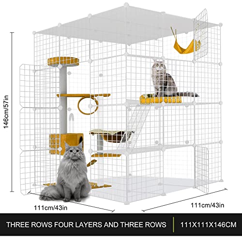 Large Cat Cage,Cat Cage Enclosure Indoor DIY Cat Playpen Detachable Metal Wire Kennels Crate Large Exercise Place Ideal, for 1-4 Cats,Ferret, Chinchilla, Rabbit, Small Animals - size: 43.0"L x 43.0"W x 57.0"H