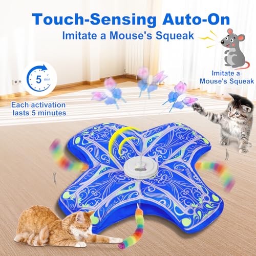 Interactive Cat Toys for Indoor Cats,Automatic Kitten Tunnel Toy | Rechargeable Touch Activated, Hide and Seek Design, Colorful Fluffy Tail & Butterfly, Cat Enrichment Toy for Bored Cats - color: Blue Cover Cloth Toy
