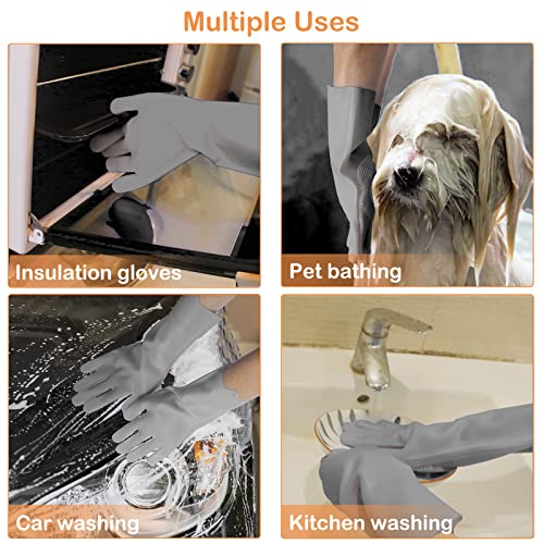 Silicone Pet Grooming Gloves Dog Washing Gloves for Bathing Massaging | 3,000 Soft Bristles, Non-slip & Extended Sleeves, Heat Resistant & Dishwasher Safe, For Cats and Dogs, Home/Car Cleaning - color: Grey