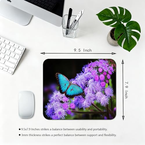 9.5x7.9 Inch Office/Gaming Mouse Pad, A Blue Morpho Butterfly on Purple Flowers Blooms Cute Anti-Slip Mat for Desk - color: Colorful Pattern Art01