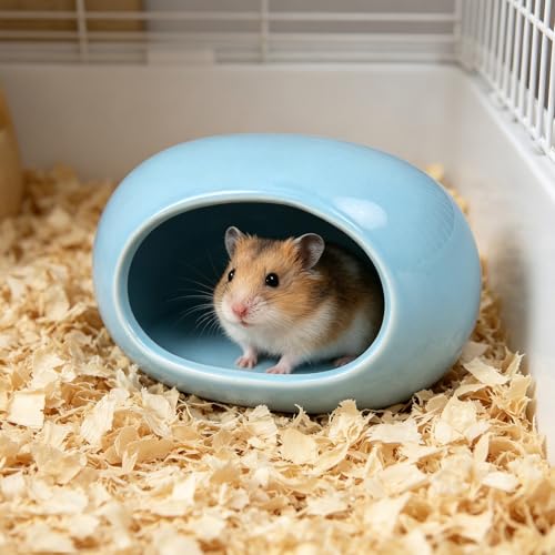 Ceramic Hamster Hideout, Cooling Hamster House All-Season Small Animal Cave, Easy to Clean Cave for Dwarf Hamsters, Gerbils, Mice (Pink) - color: Pink