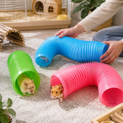 3 Packs Hamster Fun Tunnels, Pet Mouse Plastic Tube, Collapsible Plastic Tunnel, Tube Pet Hideaway, Training Hideout Tunnels for Guinea Pigs, Chinchillas, Rats, Ferrets, Dwarf Rabbits