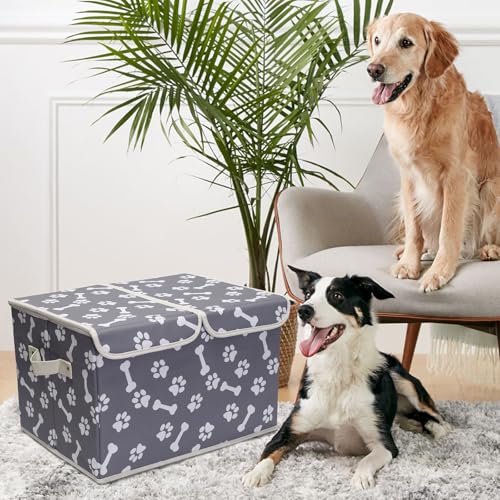 Large Storage Boxes - Large Linen Fabric Foldable Storage Cubes Bin Box Containers with Lid and Handles for Dog Apparel(Bone claw) - color: Bone claw