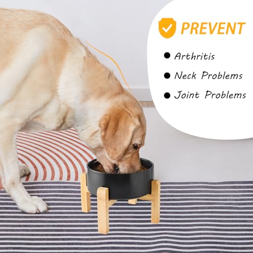 6'' Ceramic Raised Dog Bowl - 30Oz Dog Food & Water Bowl with Elevated Non-Slip Bamboo Stand, Dishwasher & Microwave Safe, Anti Vomiting Heavy Duty Pet Bowl for Small and Medium Dogs, Black - color: 1 x Bowl + Stand - Black, size: 6 inch