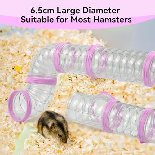 Plastic Hamster Tunnel, 8 Pack Hamster Tube Set DIY Assembled Sports Training Ferret Tube External Accessories Fun Small Animal Hiding Pipe Toy Syrian Dwarf Rat (Pink)
