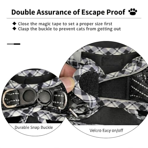 Escape Proof Cat Harness and Leash, Adjustable Vest, Black, L | Soft Reflective Mesh with Dual D-Rings, Step-In Fit, Quick Buckle and 5 ft Leash for Outdoor Walks, Training and Vet Visits - color: Black, size: L