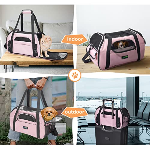 JESPET Soft-Sided Kennel Pet Carrier for Small Dogs, Cats, Puppy, Airline Approved Cat Carriers Dog Carrier Collapsible, Travel Handbag & Car Seat - color: Pink, size: 17.0"L x 9.0"W x 11.5"H
