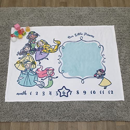 Disney Princess White, Pink, Yellow and Aqua Super Soft Milestone Baby Blanket - color: Disney Princess