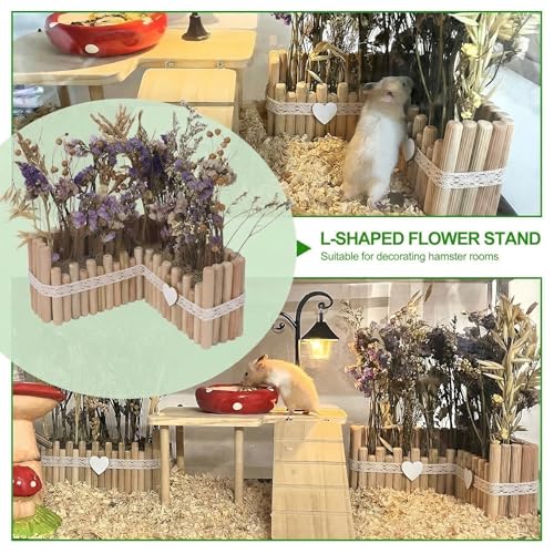 Hamster Cage Sprays Flower Foraging Holder - Natural Wood Feeding Stand, Small Pet Habitat Accessories for Hamsters Mouse Guinea Pig Dwarf Gerbils Syrian Mice (Plain - L Shape)