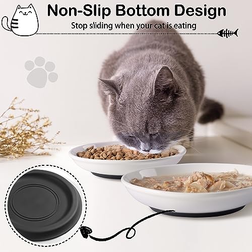 WROSWT Cat Food Bowl,Healthy Ceramic Cat Bowls for Indoor Cats,Anti Whisker Fatigue Cats Dishes Set,Shallow Wide Kitten Plates for Food and Water,Non-Slip Silicone Bottom,6 Pack - size: Shallower-6 Pack