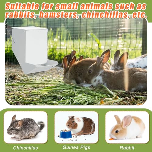 2 Pcs Rabbit Feeder for Cages Small Animal Food Pellet Dispenser with Lid Metal Chicken Grit Oyster Shell Squirrel Feeders Outside(4.7 Inches,Mesh Bottom,White) - color: White, size: 4.7 Inches, style: Mesh Bottom