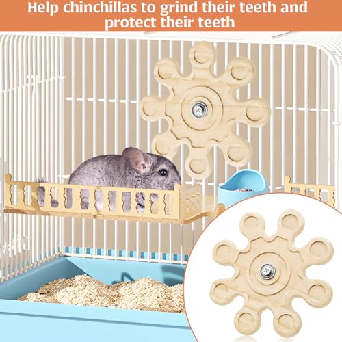 HINGTAI Chinchilla Chew Toys, Natural Wooden Teeth Grinding Guinea Pig Toys for Cage Snowflake- Shaped Rotating Hamster Chew Toys, Chinchilla Cage Accessories Rabbit for Teeth Chewing Supplies